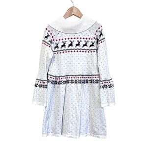Janie and Jack Reindeer Christmas Girls Sweater‎ Dress Size 7 Nordic Holiday